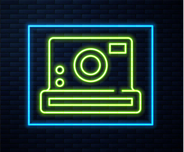 发光的霓虹灯线照片相机图标隔离图片下载