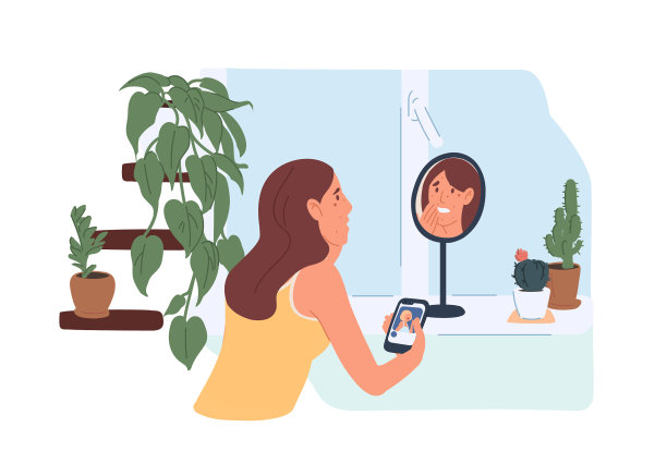 沮丧的年轻女人看着她不健康的皮肤图片下载