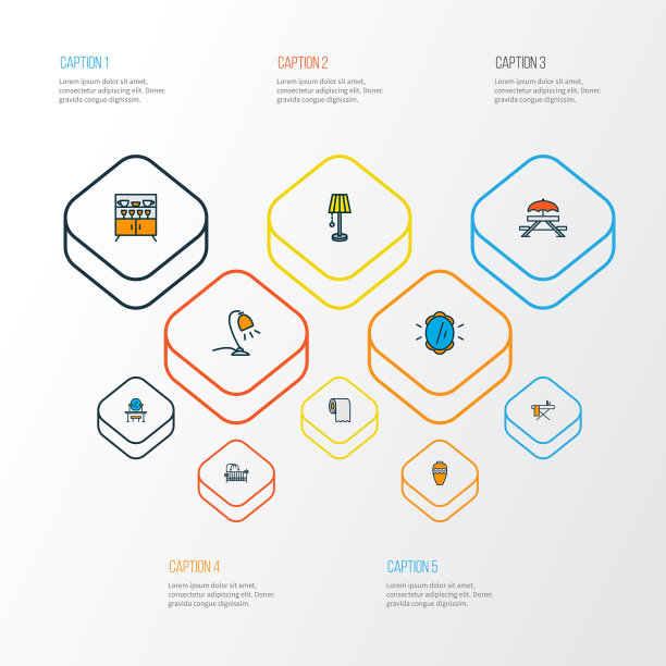 家居装饰图标用彩色线条设置卫生间图片下载