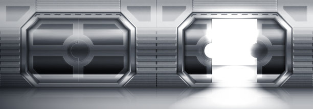 未来感十足的开闭金属推拉门图片下载