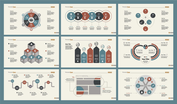 六个团队图表幻灯片模板集图片下载