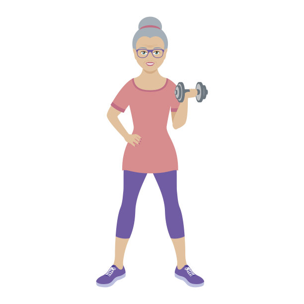 快乐的老妇人与杠铃图标向量图片下载