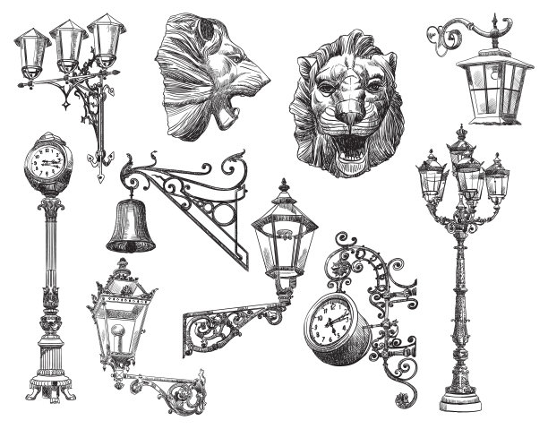 设置古代建筑元素黑色图片下载