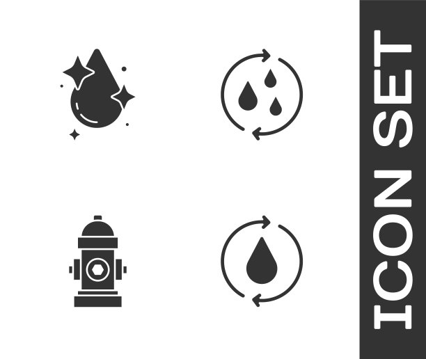 设置回收清洁水，水滴，消防栓和图标。向量图片下载