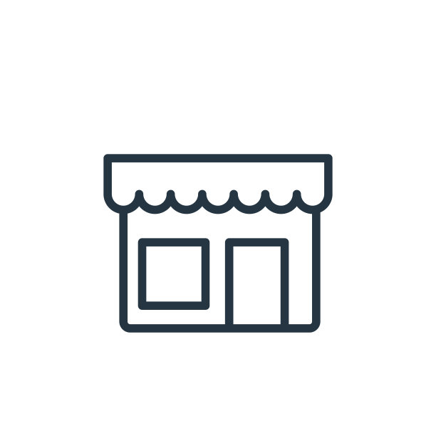 前面的商店与遮阳篷图标。细线形前店与遮阳篷轮廓图标孤立的白色背景从商业收集。线矢量符号，网页和移动符号图片下载