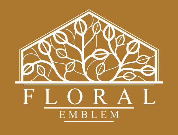 向量花徽章在黑暗的背景，树叶和树枝线性标志，豪华经典风格优雅的徽章，精品或酒店的标志。图片下载