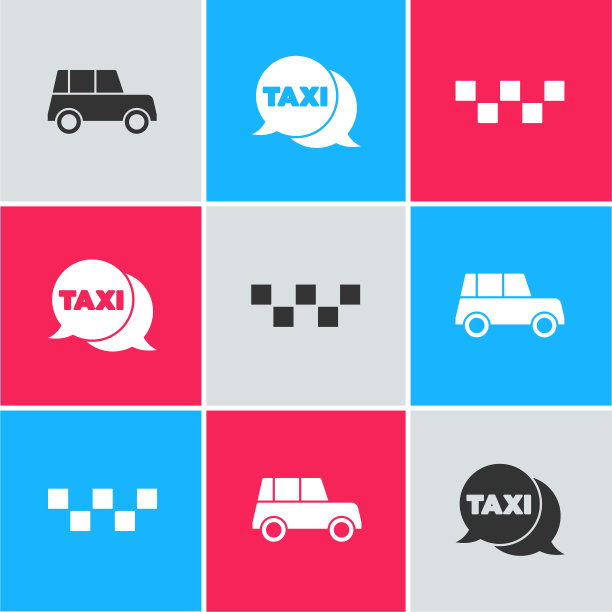 设置汽车，出租车呼叫电话服务和车顶图标。向量图片下载