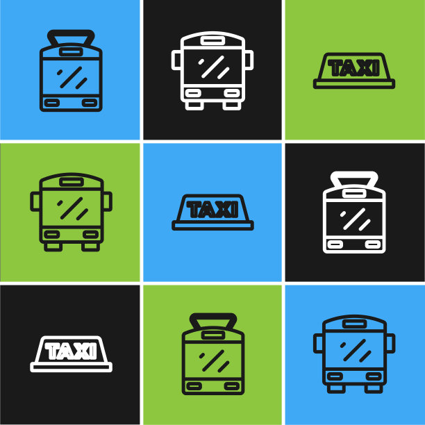 设有有轨电车、铁路、出租车车顶及巴士标志。向量图片下载