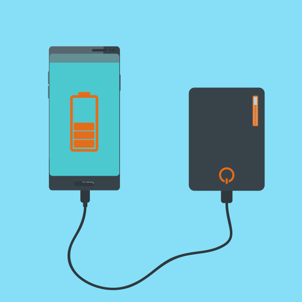 智能手机充电与动力库平面矢量图片。移动电源图片下载