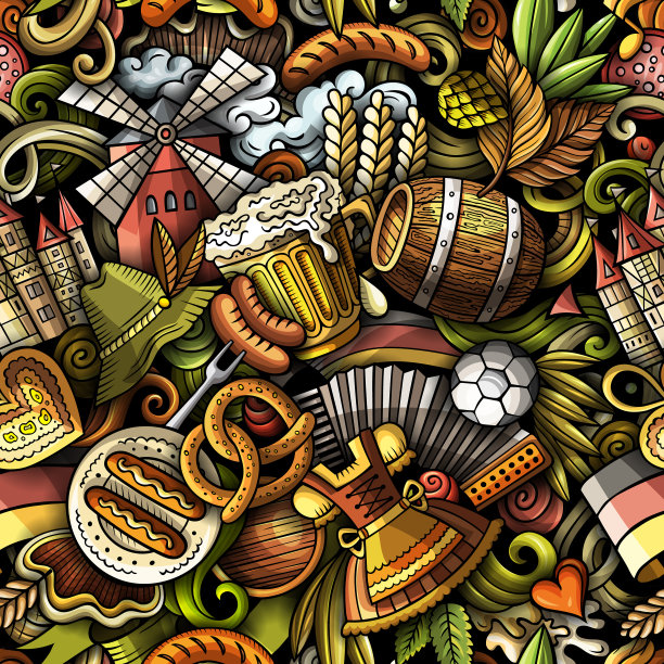 卡通涂鸦德国无缝图案图片下载