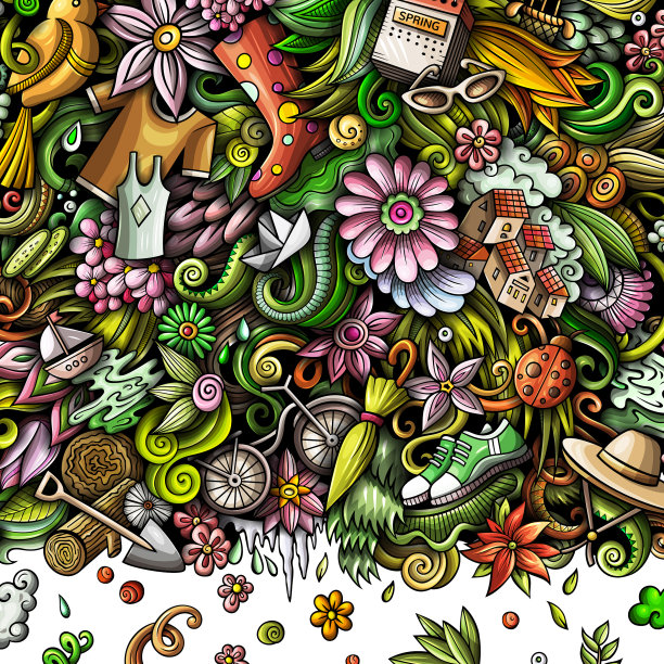 弹簧手绘涂鸦框架设计图片下载