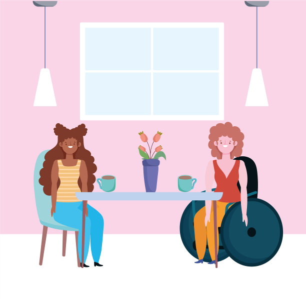 黑人女孩和残疾女孩坐在图片下载