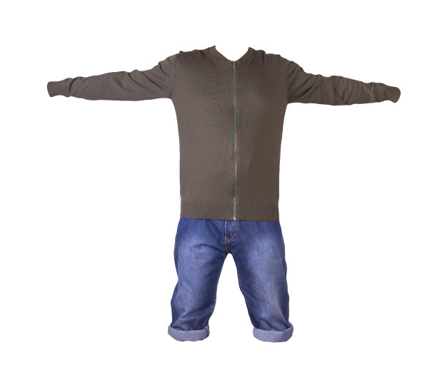 牛仔短裤和夹克与拉链孤立的白色背景。男人的牛仔裤图片下载