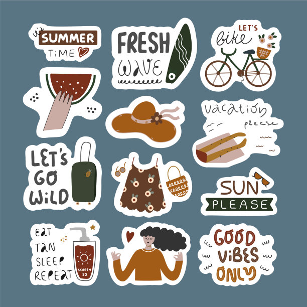 用夏日元素来设计可爱的贴纸图片下载