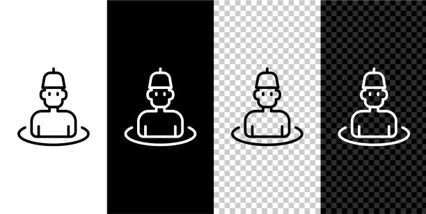 设定线人在桑拿图标孤立在黑色图片下载