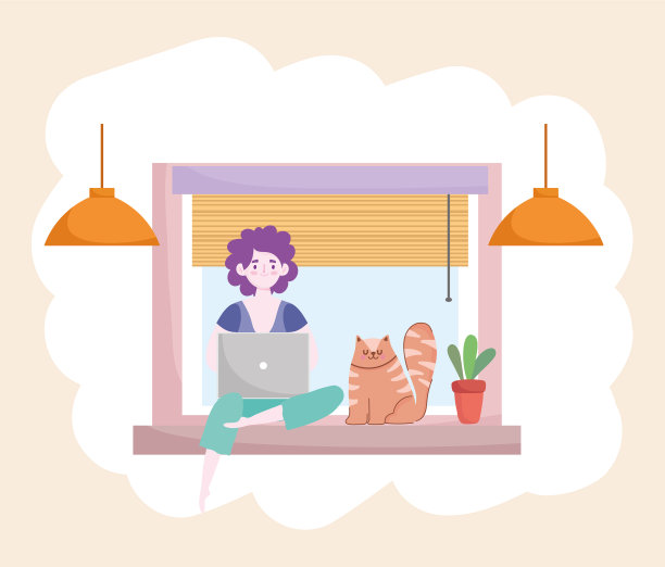 用笔记本电脑工作的女人和坐在上面的猫图片下载