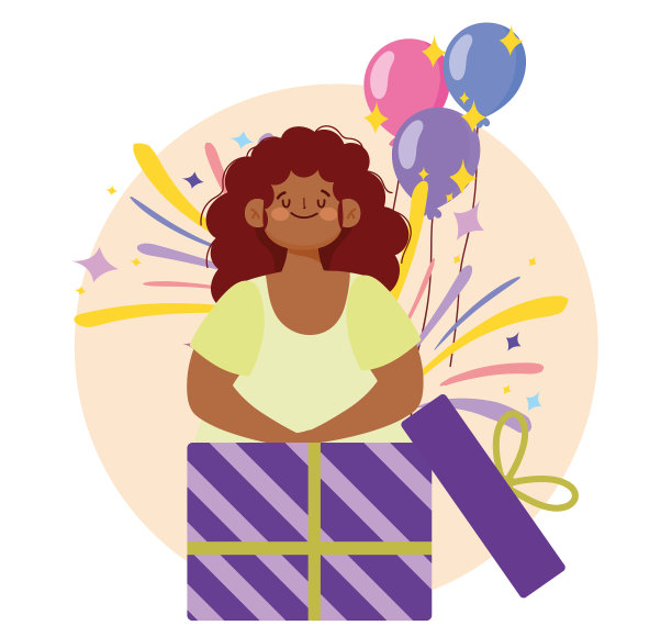 年轻女子在礼盒内聚会庆祝图片下载