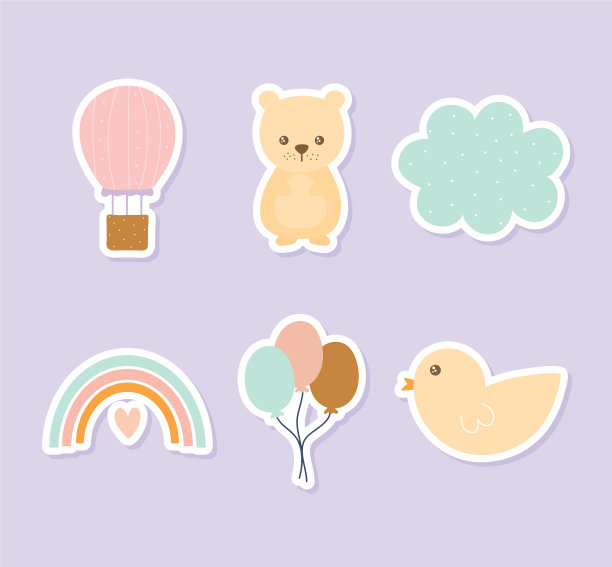 在浅紫色的背景上设置可爱的图标图片下载