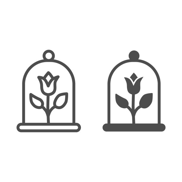 玻璃穹顶下的玫瑰线条和实心图标图片下载