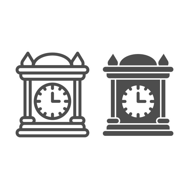 古董钟表线和固体图标童话图片下载