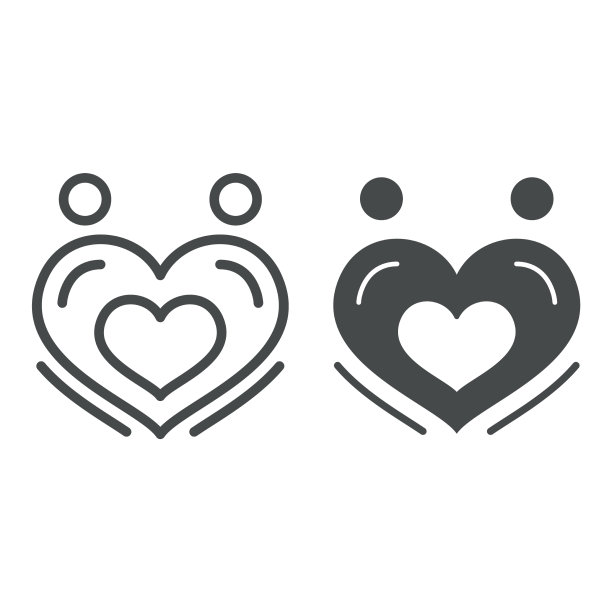 两个恋人组成一条心线和一个立体的图标图片下载