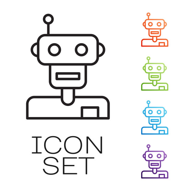 黑线机器人图标隔离在白色背景上图片下载