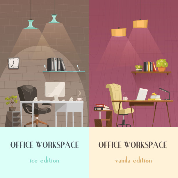 办公室室内照明2个卡通横幅图片下载