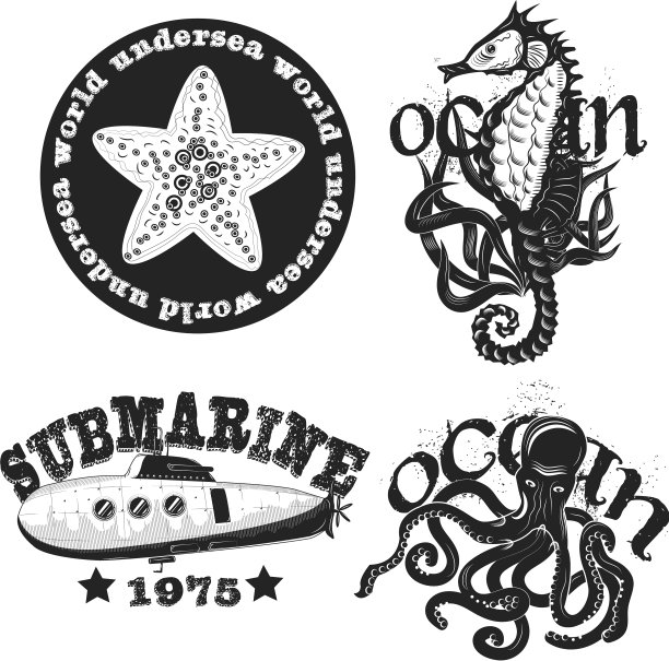 设置水下古董标志标签徽章图片下载