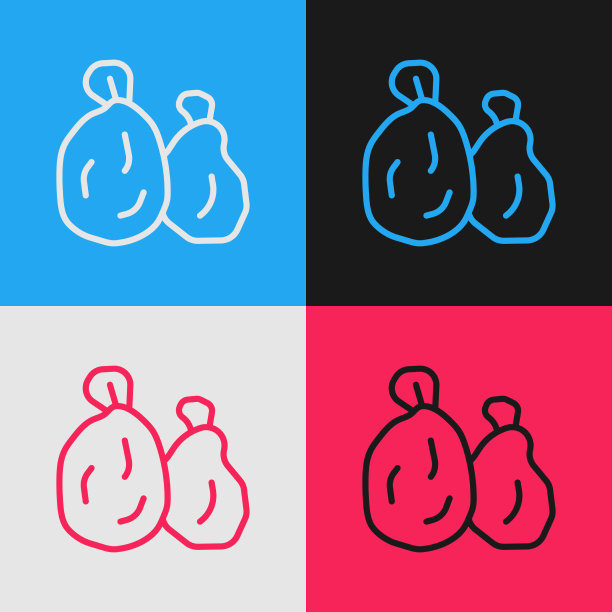 波普艺术线垃圾袋图标孤立的颜色图片下载