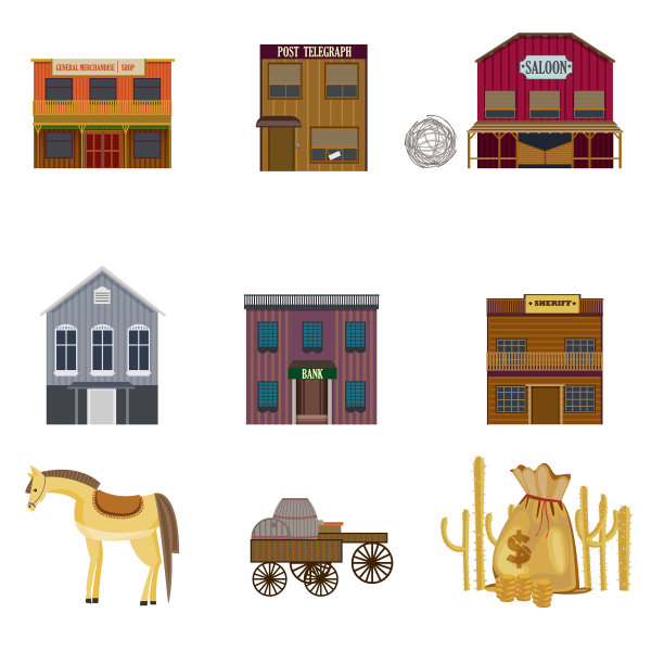 丰富多彩的狂野西部元素集图片下载