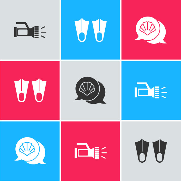 设置手电筒橡胶脚蹼和扇贝海图片下载