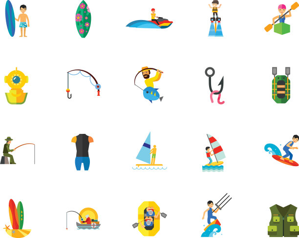 水上运动运动员图标设置图片下载