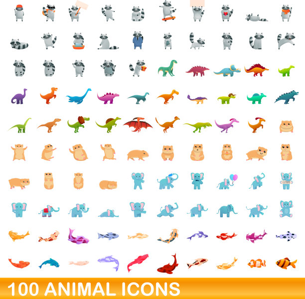100动物图标设置卡通风格图片下载