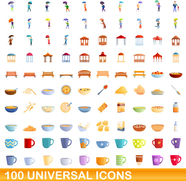 100个通用图标设置卡通风格图片下载