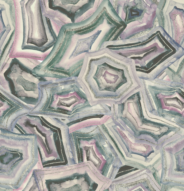 无缝图案与玛瑙。矿物石水彩印花图片下载