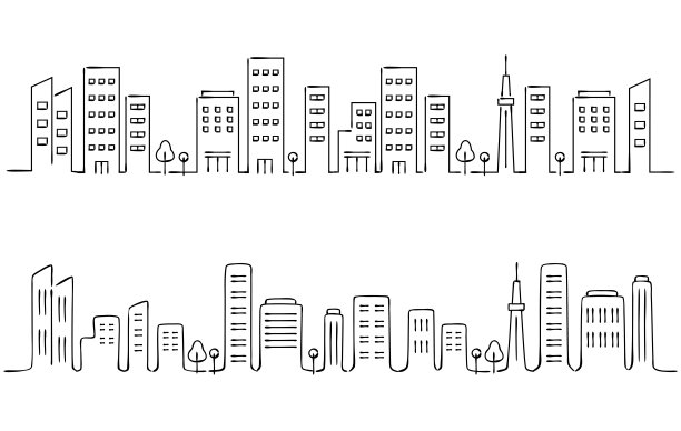 手写线条图的城市景观，那里的建筑是排列图片下载