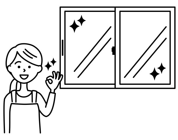 一个女人在一个漂亮的窗户上签名OK的线描插图图片下载