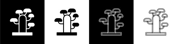 设置非洲树图标隔离在黑色和白色图片下载