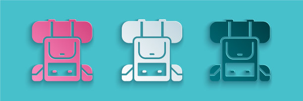 剪纸徒步背包图标孤立在蓝色图片下载