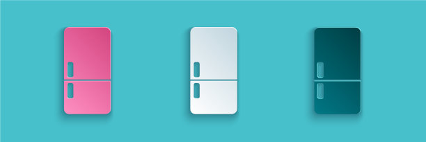 剪纸冰箱图标孤立在蓝色图片下载