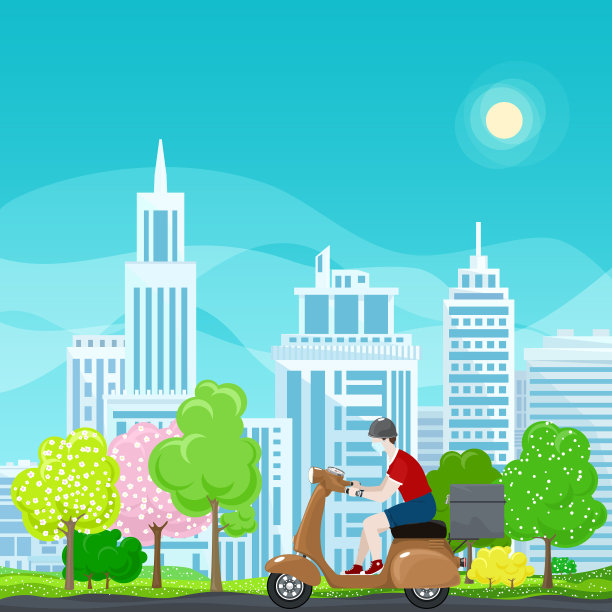 送餐员骑着滑板车图片下载