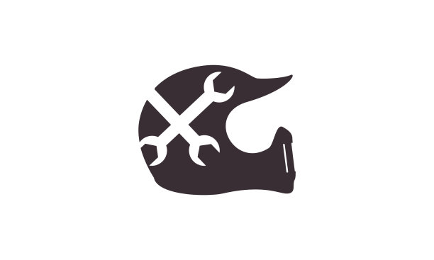 黑色头盔与十字扳手标志符号图标图片下载