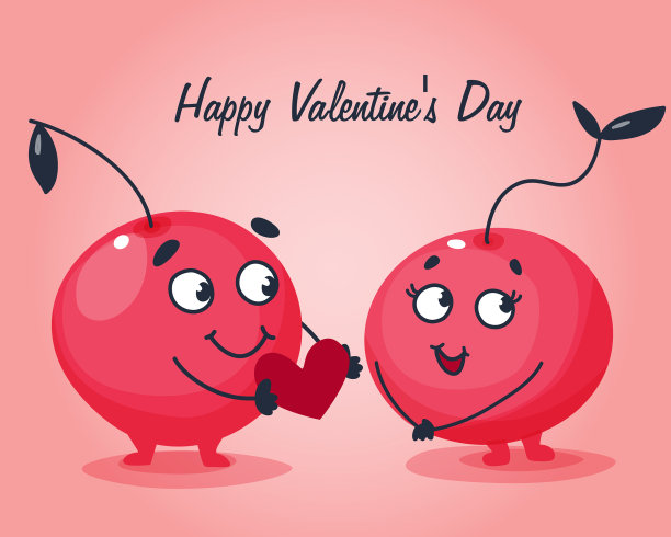 两颗恋爱中的樱桃，给人一颗可爱的心图片下载