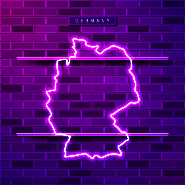 德国地图上发光的紫色霓虹灯标志图片下载