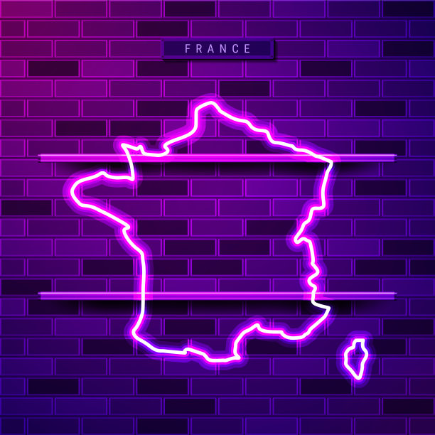 法国地图发光的紫色霓虹灯标志图片下载