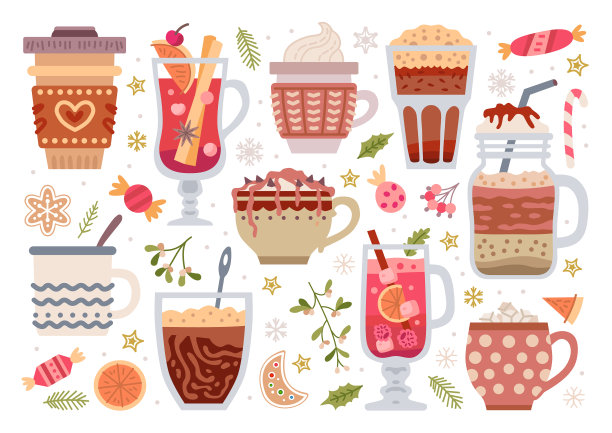 可爱的冬季热饮套装图片下载