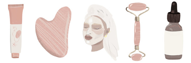 面部按摩插图集石英辊刮沙、护肤、治疗、放松油、女性敷膏图片下载