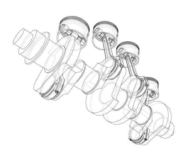 带活塞外形的发动机曲轴图片下载