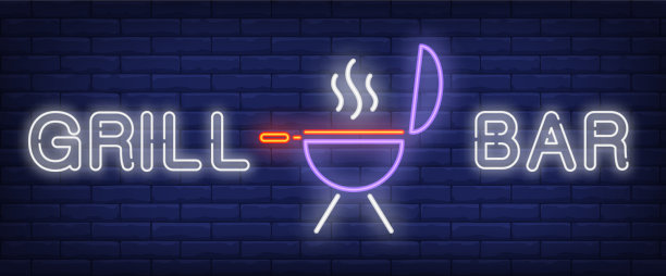 烧烤酒吧霓虹风格的横幅图片下载