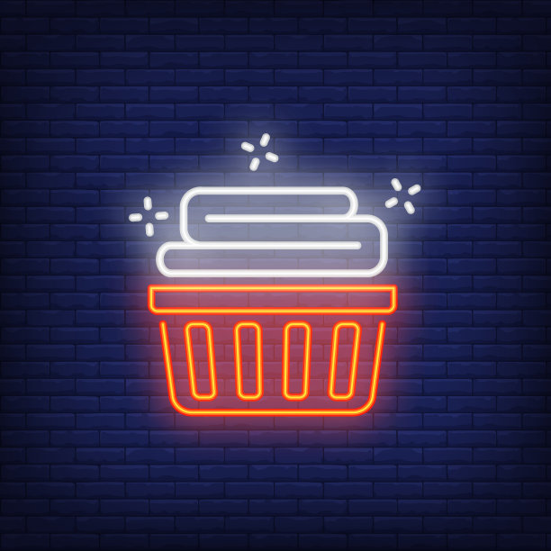 篮子和干净的亚麻布霓虹灯标志图片下载